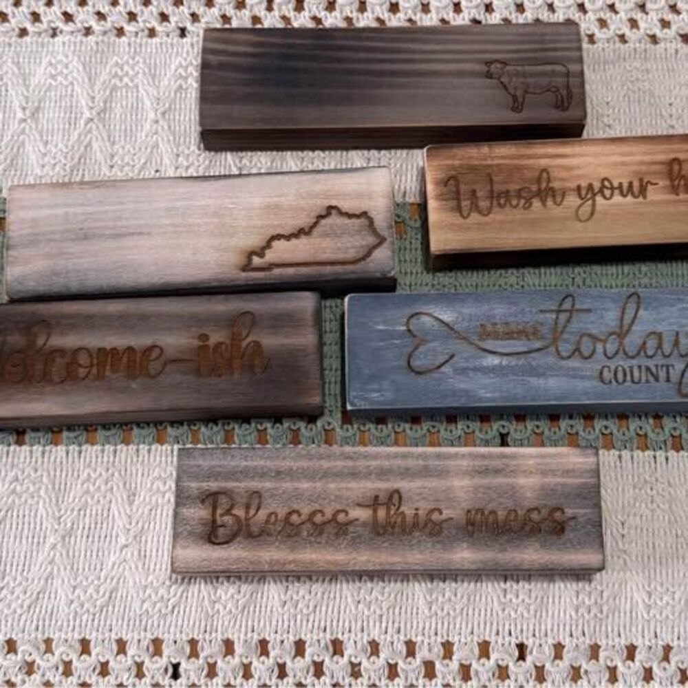 Rustic Wooden Block Shelf Sitters Decor – 6 Piece Farmhouse Lot